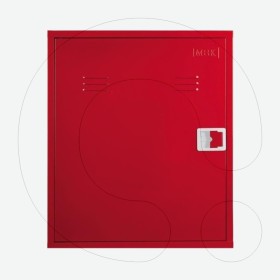 Complete wall-mounted fire hose reel cabinet with 1¾″ fire hose and Storz couplings