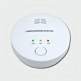 Detektor monoksidi karboni (CO) me sensor elektrokimik, alarm 85dB, përputhshmëri EN50291, madhësi 104×104×35 mm